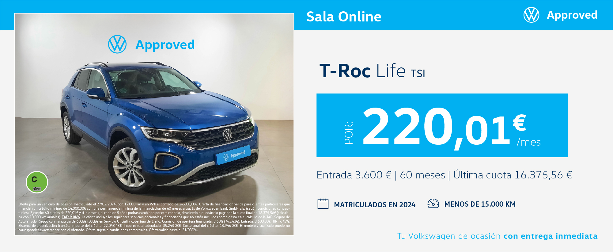 ¡Ofertón! T-Roc Life desde 220,01€/mes*
